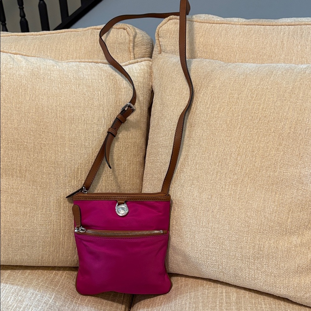 Michael Kors Fuchsia and Brown Crossbody Bag